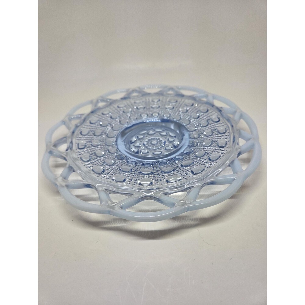 Vintage Imperial Glass Katy Blue Plate | 1930s Opalescent Lace Edge Dish